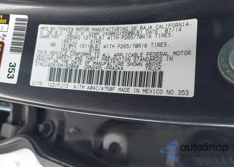 2014 Toyota Tacoma Base V6 из США, поврежденный, VIN 3TMLU4EN1EM162060